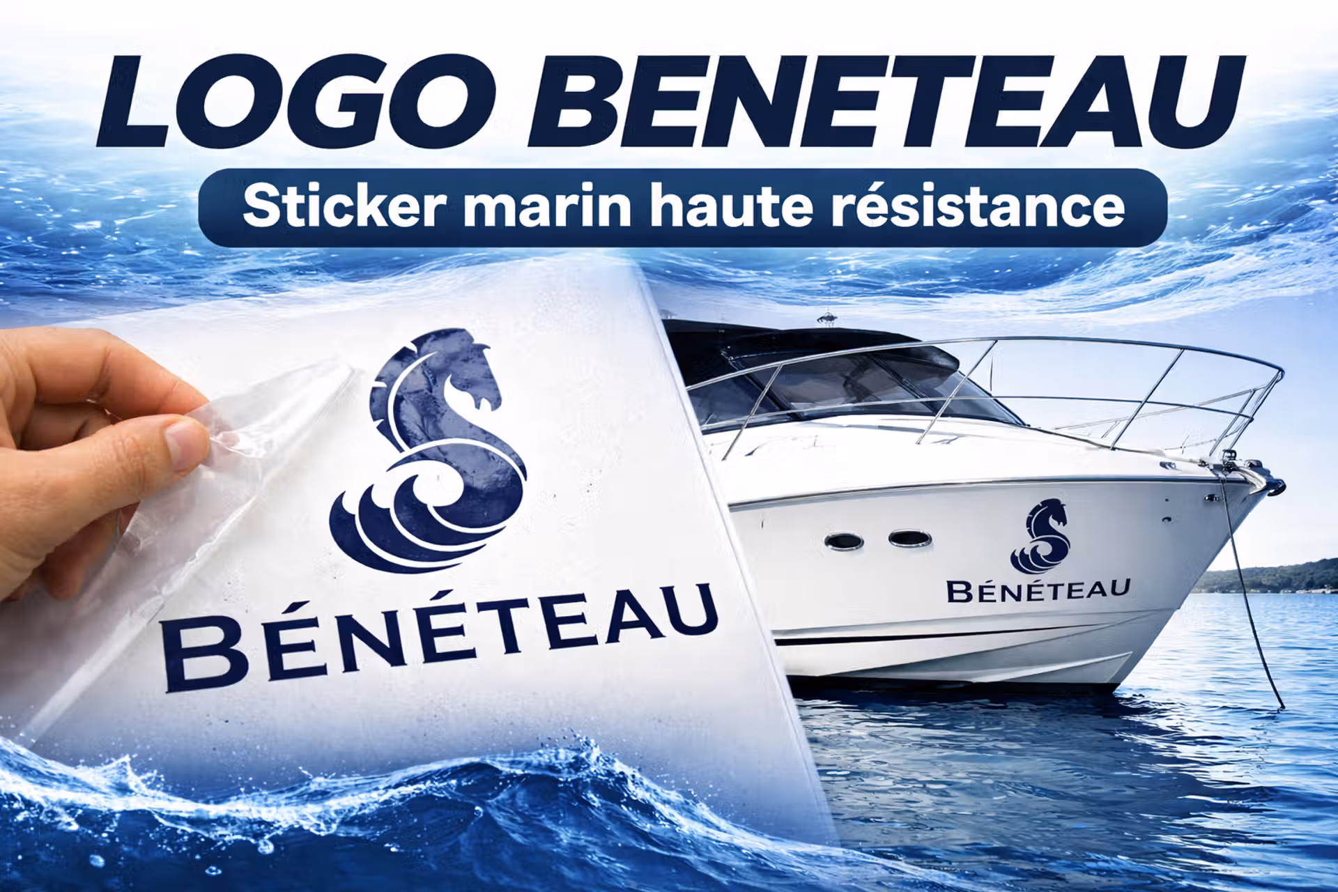 Image application coque : adhesif logo beneteau applique coque bateau