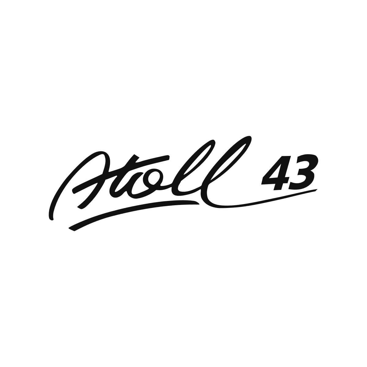 Logo Atoll 43 en lettrage manuscrit noir pour décoration de bateau