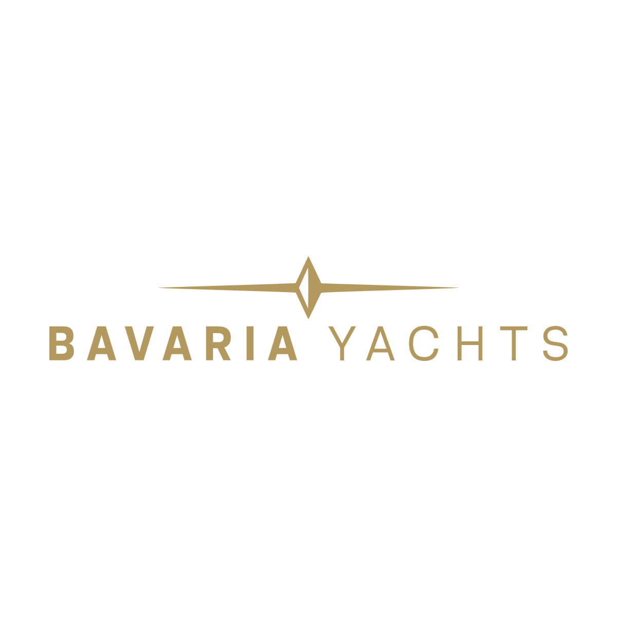 Logo Bavaria Yachts bleu avec lettrage en majuscules et emblème nautique géométrique - Imitation Or