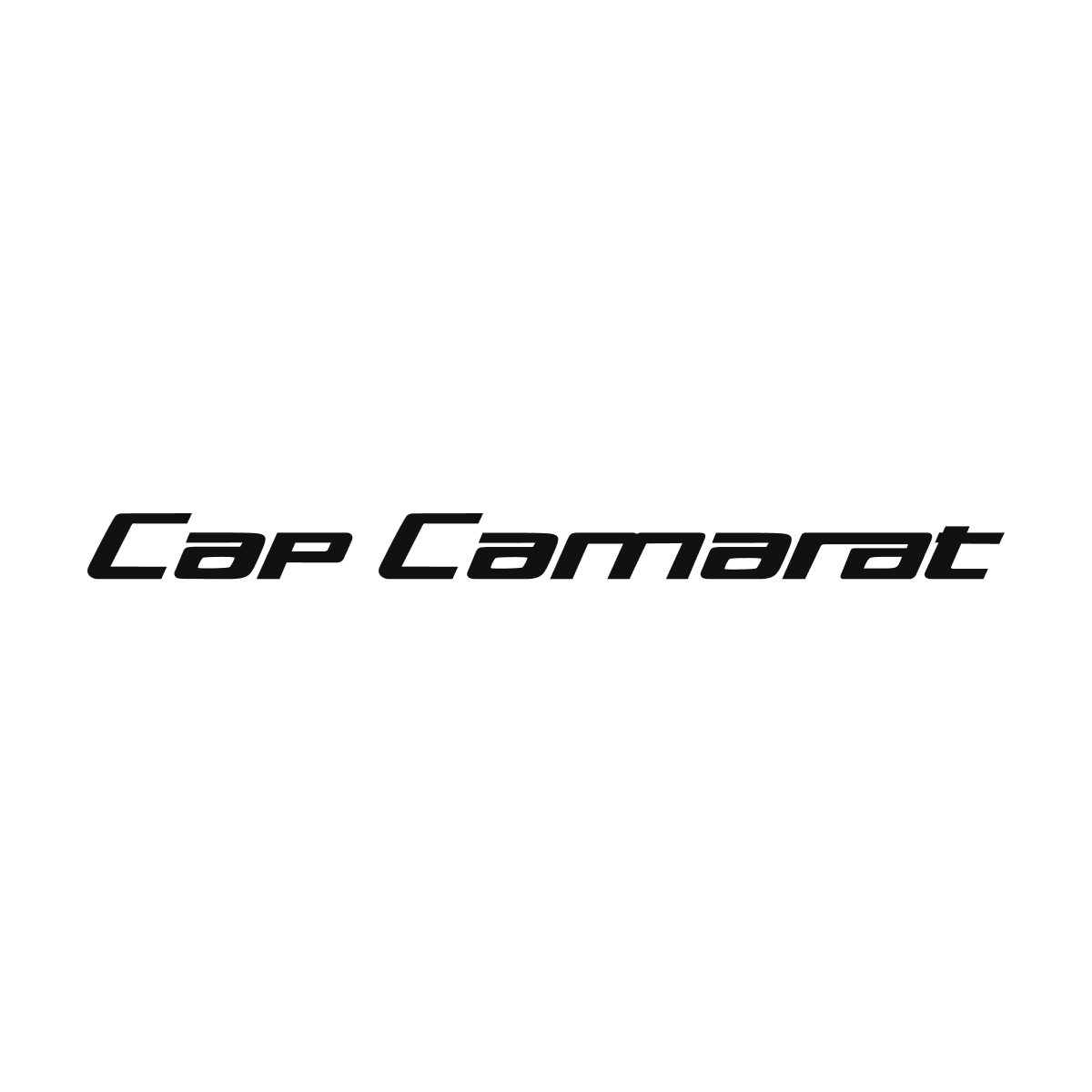 Logo Cap Camarat noir en lettrage incliné pour décoration de bateau