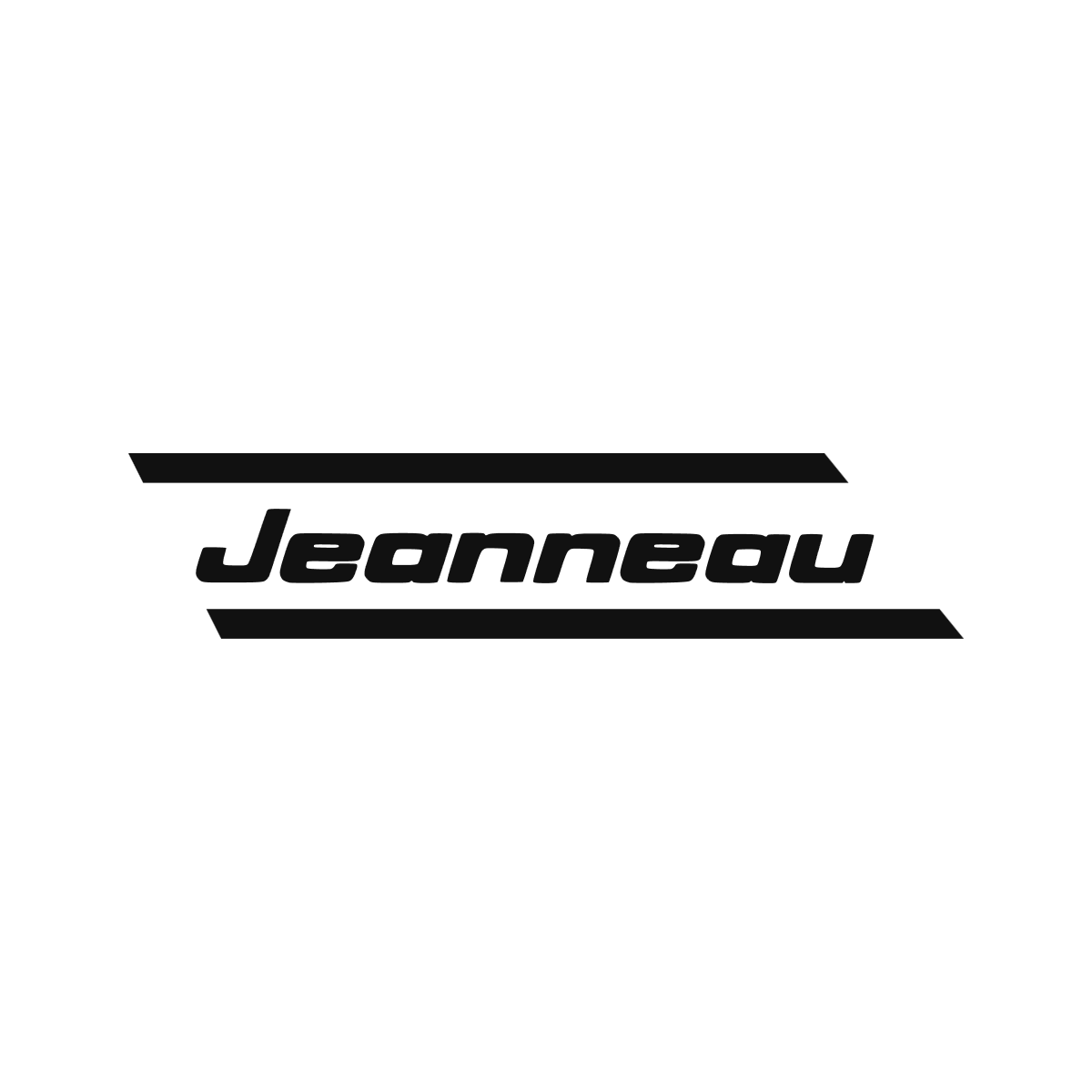Logo Jeanneau noir avec lettrage incliné encadré par deux bandes horizontales