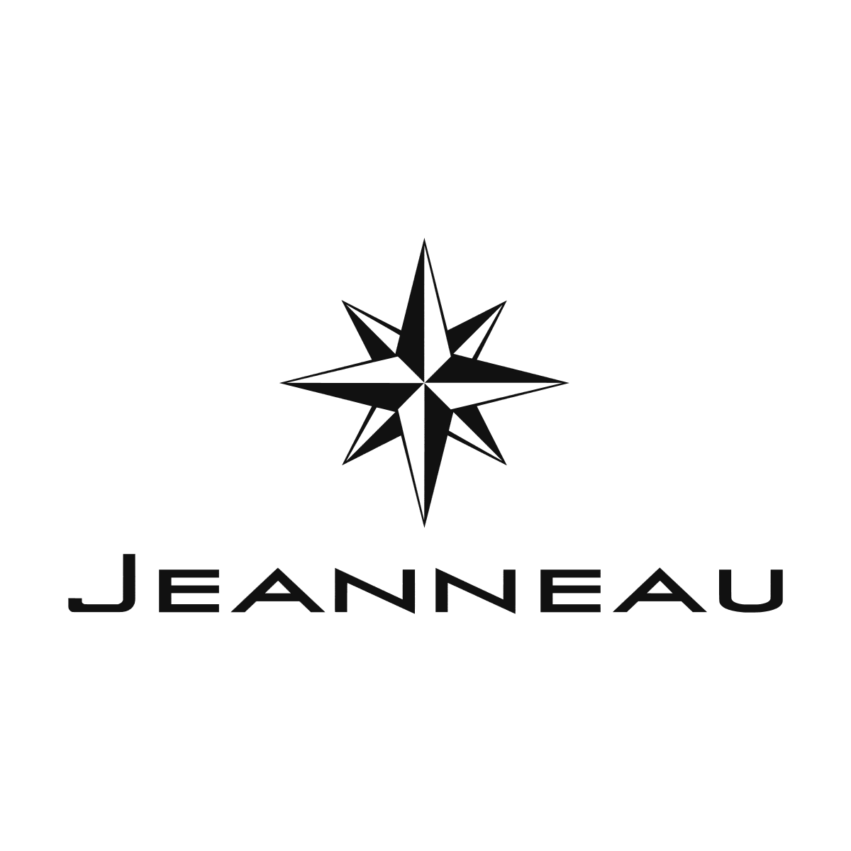 Logo Jeanneau avec rose des vents rouge et lettrage géométrique noir