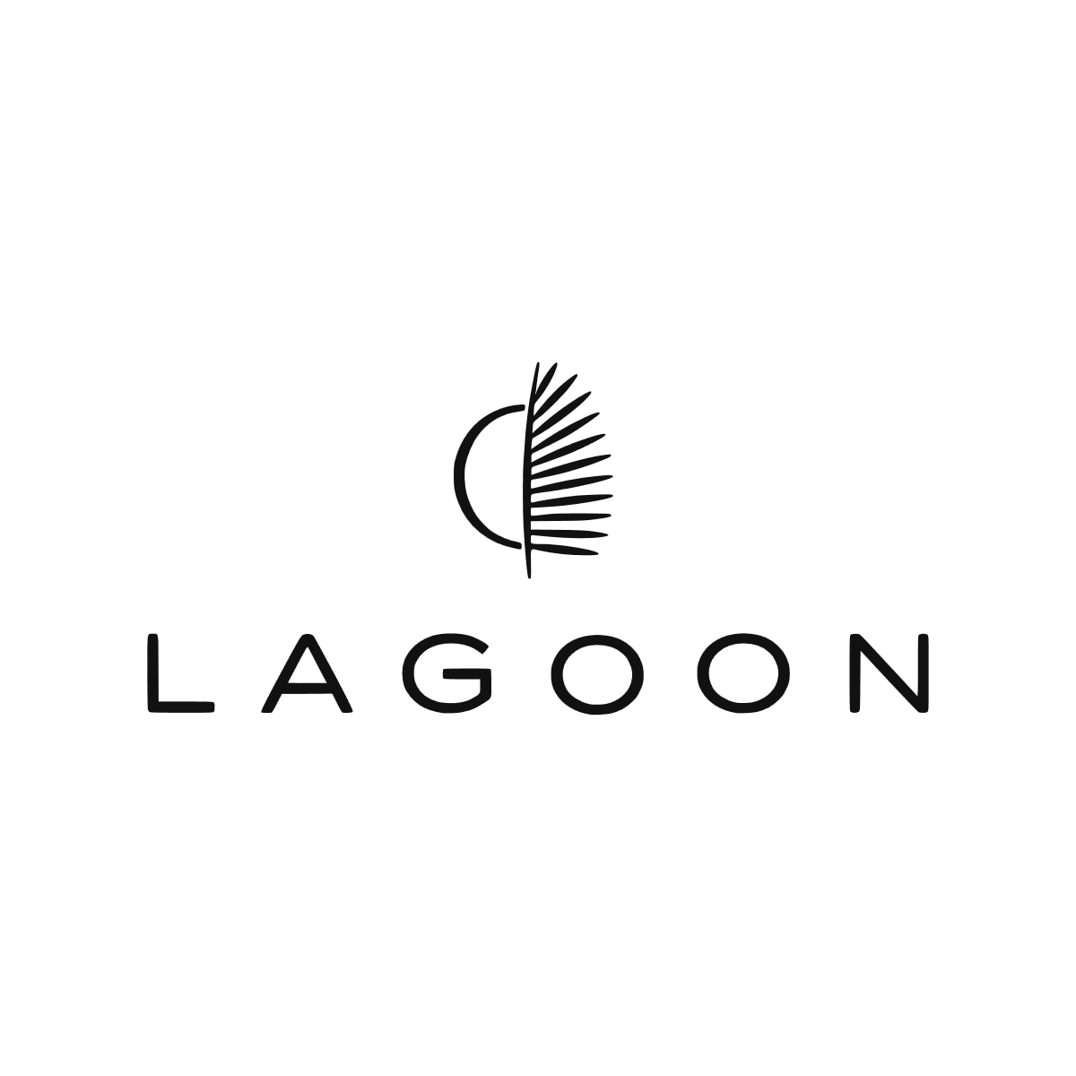 Logo Lagoon noir avec lettrage moderne et emblème graphique évoquant un soleil sur l’horizon