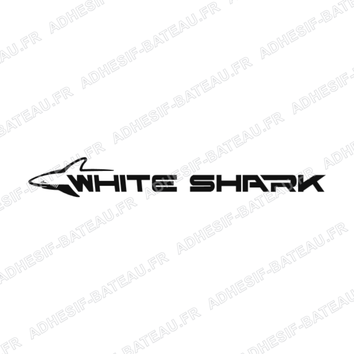 Logo White Shark avec requin, kit de deux adhésifs inversés pour côtés bâbord et tribord du bateau