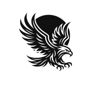 Sticker représentant un aigle stylisé en piqué, ailes largement déployées, serres tendues et bec ouvert.