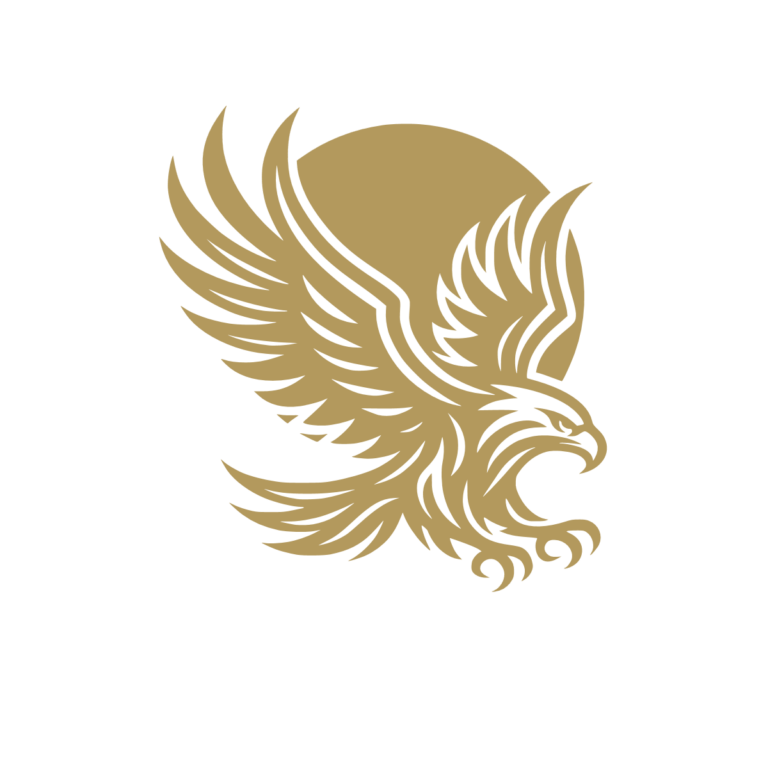 Sticker représentant un aigle stylisé en piqué, ailes largement déployées, serres tendues et bec ouvert. - Imitation Or