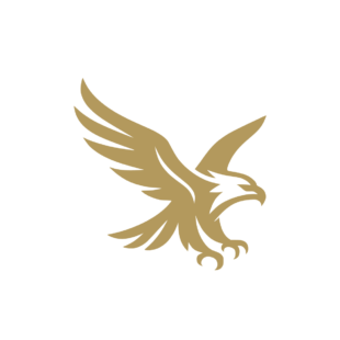 Sticker représentant un aigle stylisé en vol, ailes déployées et serres tendues, vu de profil. - Imitation Or