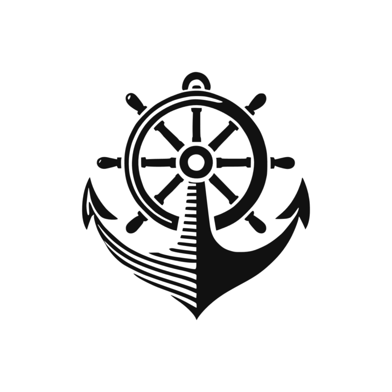 Sticker noir représentant une ancre marine intégrée à une barre à roue de bateau