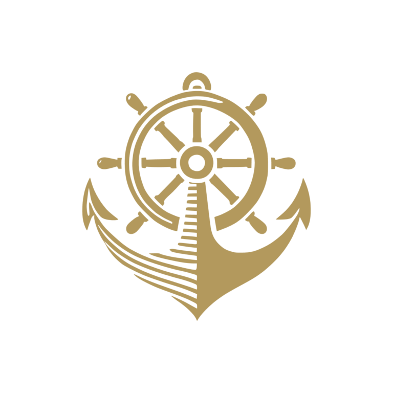 Sticker noir représentant une ancre marine intégrée à une barre à roue de bateau - Imitation Or