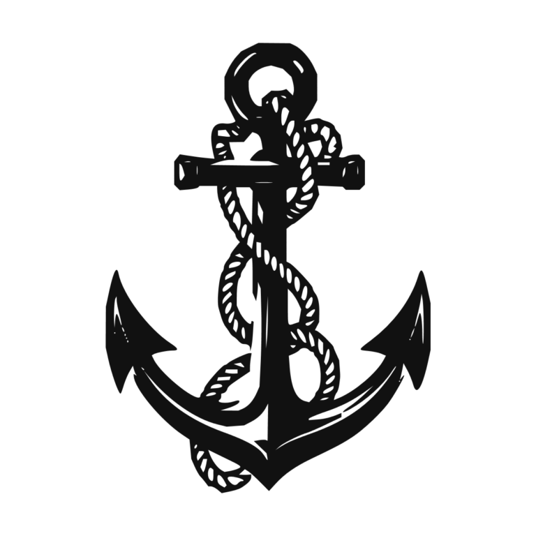 Sticker noir représentant une ancre marine entourée d’un cordage noué