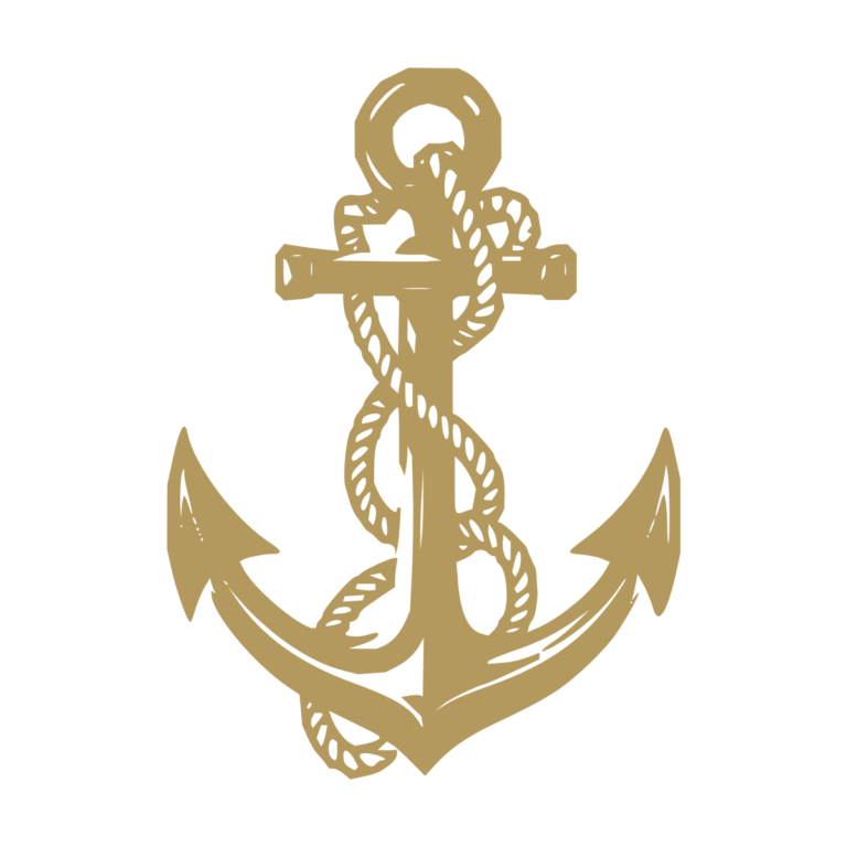 Sticker noir représentant une ancre marine entourée d’un cordage noué - Imitation Or