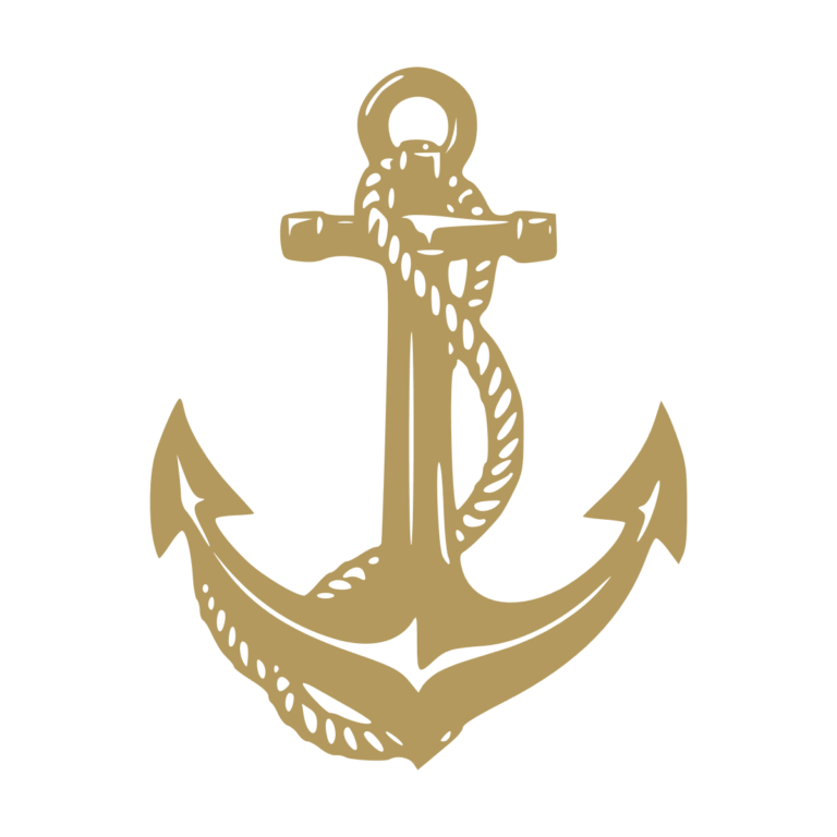 Sticker noir représentant une ancre marine entourée d’un cordage noué autour de sa tige - Imitation Or