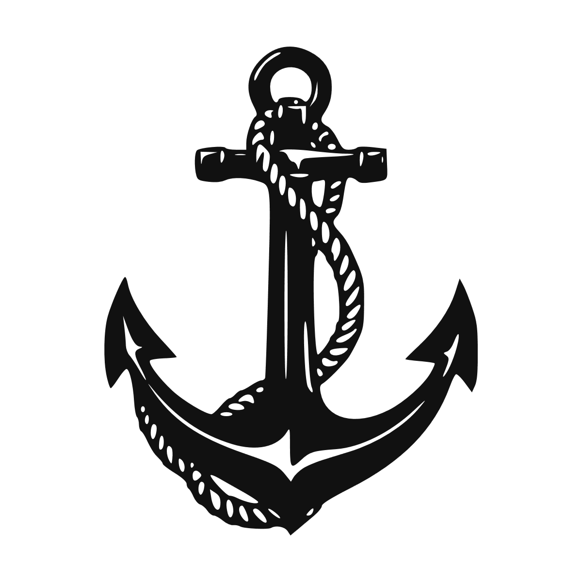 Sticker noir représentant une ancre marine entourée d’un cordage noué autour de sa tige
