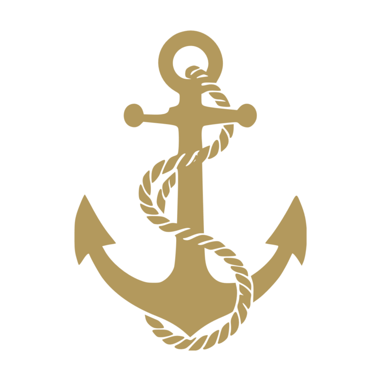 Illustration d'une ancre marine entourée d'une corde. - Imitation Or