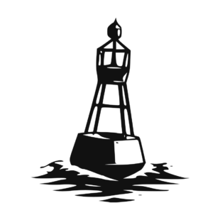 Sticker noir représentant une balise maritime flottante au-dessus de petites vagues