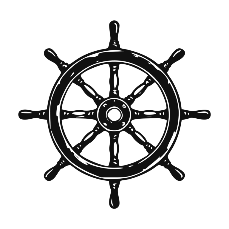 Sticker noir représentant une barre à roue marine détaillée avec huit poignées