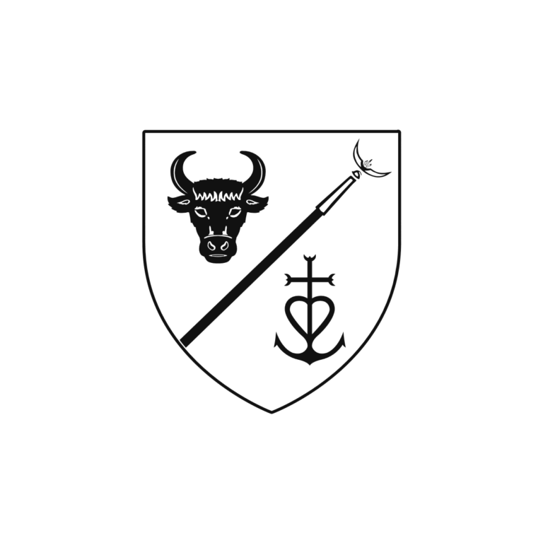 Sticker noir représentant un blason avec taureau, trident et croix de Camargue