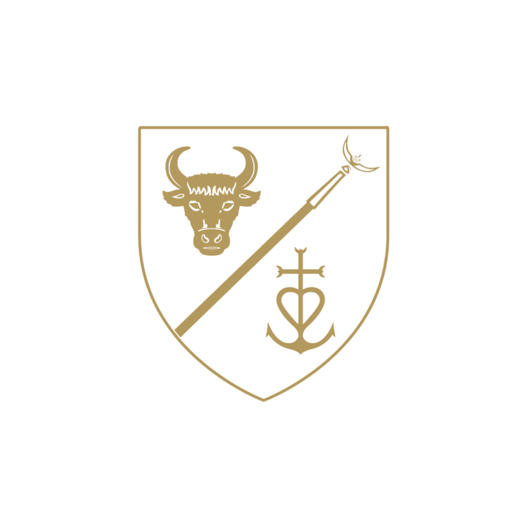 Sticker noir représentant un blason avec taureau, trident et croix de Camargue - Imitation Or