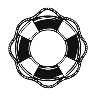 Sticker noir représentant une bouée de sauvetage circulaire entourée d’un cordage