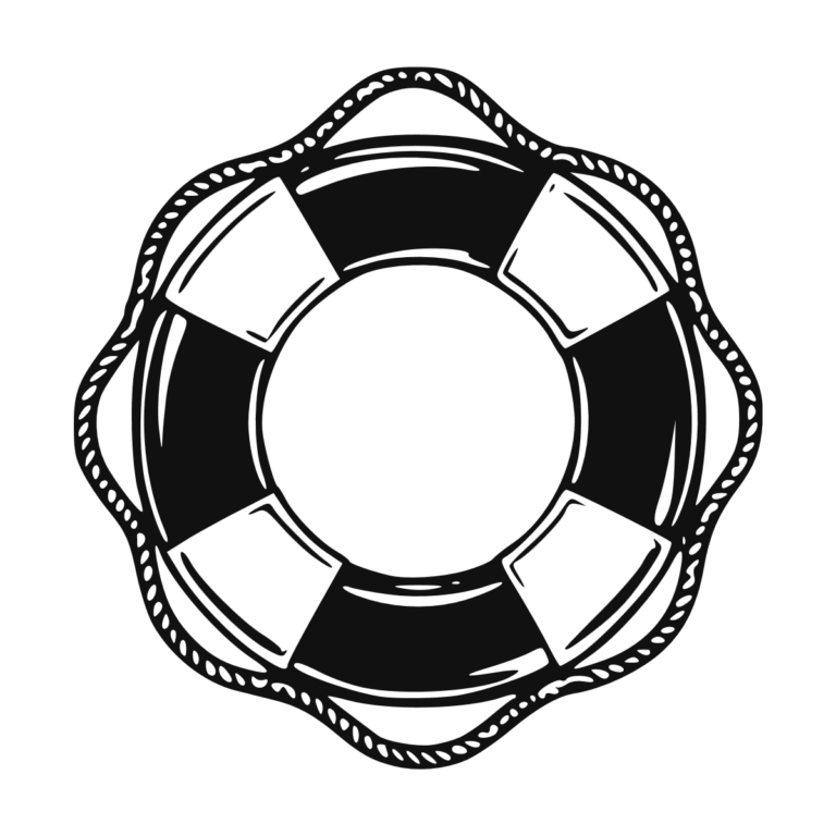 Sticker noir représentant une bouée de sauvetage circulaire entourée d’un cordage