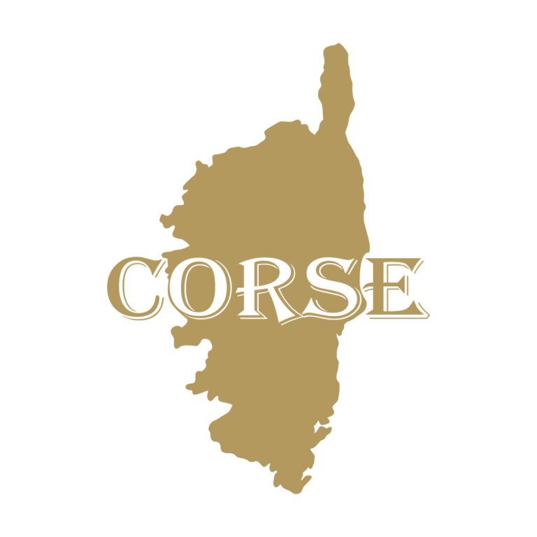 Sticker représentant la silhouette de la Corse avec l'inscription « CORSE » en lettres majuscules. - Imitation Or