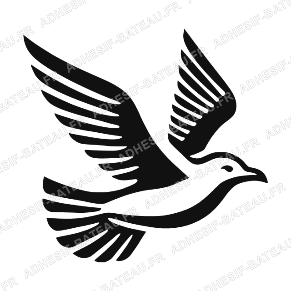 Sticker représentant une colombe en vol aux ailes déployées dans un design graphique noir.