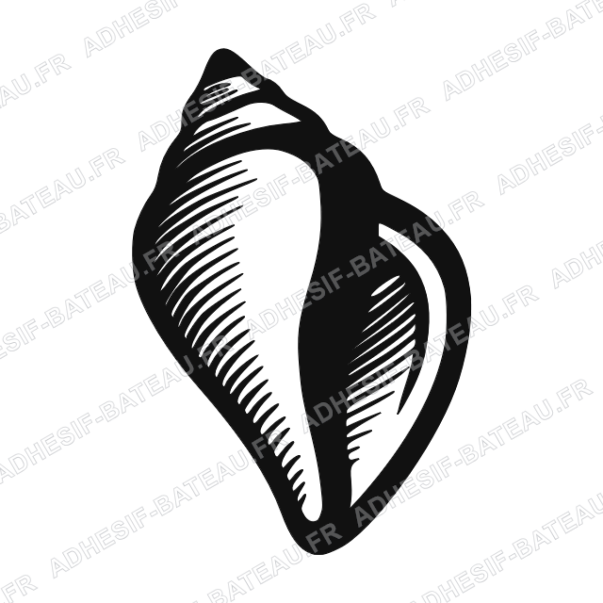 Sticker représentant un coquillage marin stylisé avec un design graphique noir.