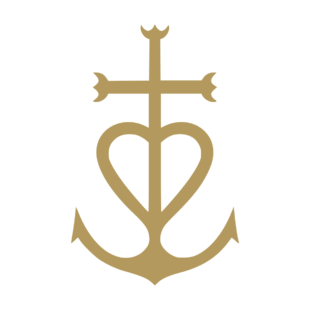 Sticker représentant la Croix de Camargue, symbole associant la croix, le cœur et l'ancre dans un design graphique noir. - Imitation Or