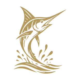 Illustration d'un espadon sautant hors de l'eau. - Imitation Or