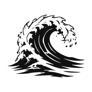 Sticker noir représentant une grande vague marine déferlante avec de l’écume