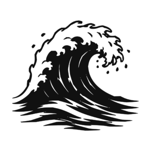Sticker noir représentant une grande vague marine déferlante aux lignes dynamiques