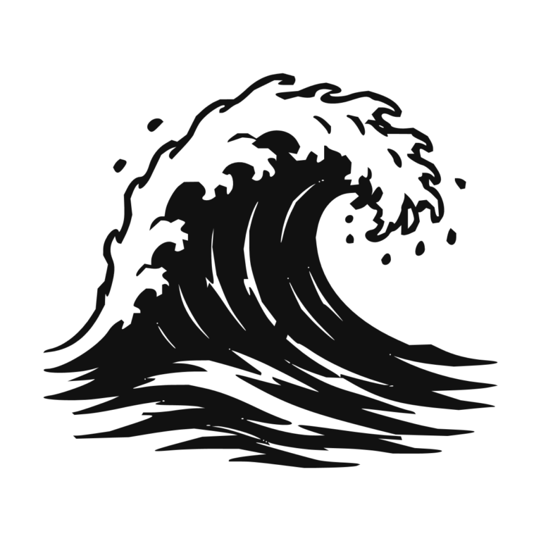 Sticker noir représentant une grande vague marine déferlante aux lignes dynamiques