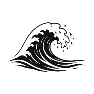 Illustration noire d'une grande vague océanique stylisée.