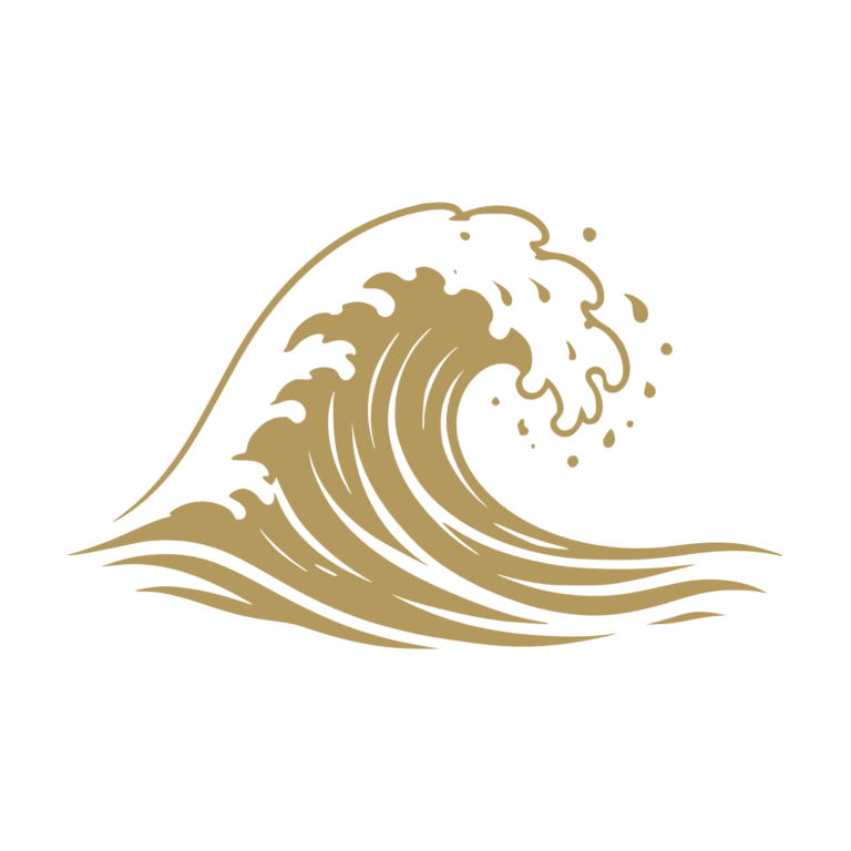 Illustration noire d'une grande vague océanique stylisée. - Imitation Or