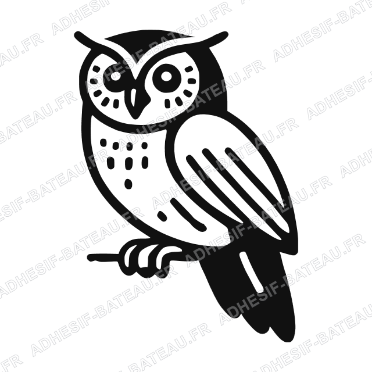 Sticker représentant un hibou stylisé perché sur une branche avec un design graphique noir.