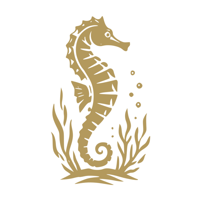 Illustration d'un hippocampe parmi les algues. - Imitation Or