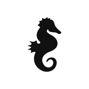 Sticker noir représentant un hippocampe marin en silhouette au dessin minimaliste