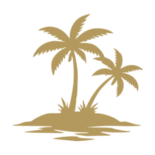 Sticker noir représentant une petite île tropicale avec deux palmiers et un soleil - Imitation Or