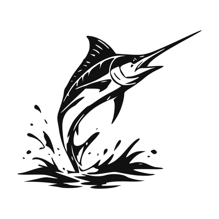 Sticker noir représentant un marlin bondissant hors de l’eau avec son long rostre