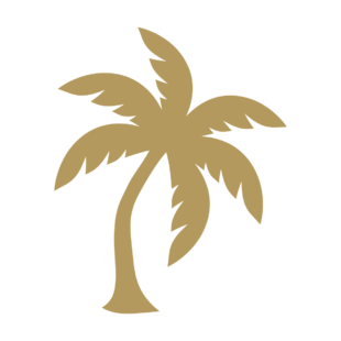 Sticker représentant un palmier tropical stylisé avec de larges palmes dans un design graphique noir. - Imitation Or