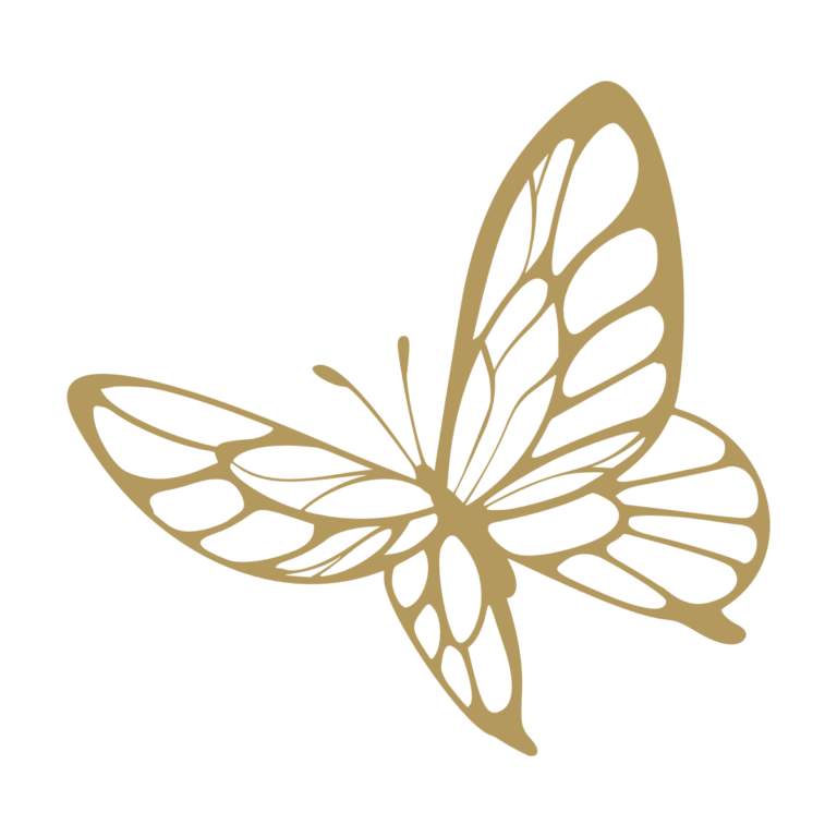 Sticker représentant un papillon stylisé aux ailes ouvertes avec un motif graphique noir. - Imitation Or