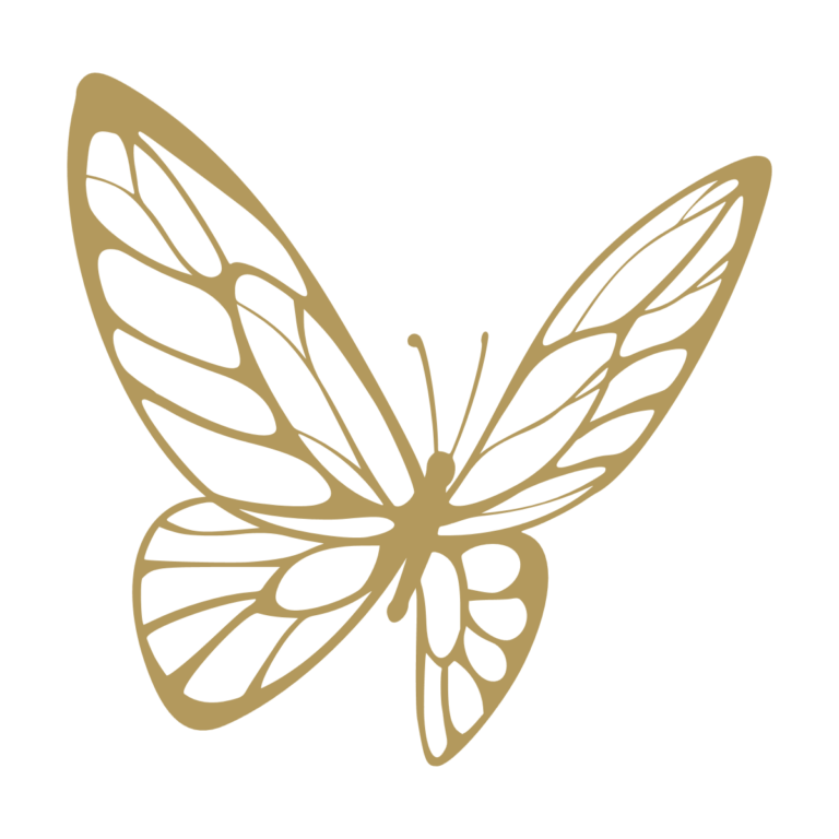 Sticker représentant un papillon stylisé aux ailes ajourées dans un design graphique noir. - Imitation Or