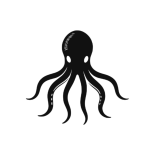 Sticker représentant une pieuvre stylisée avec huit tentacules déployés dans un design épuré.
