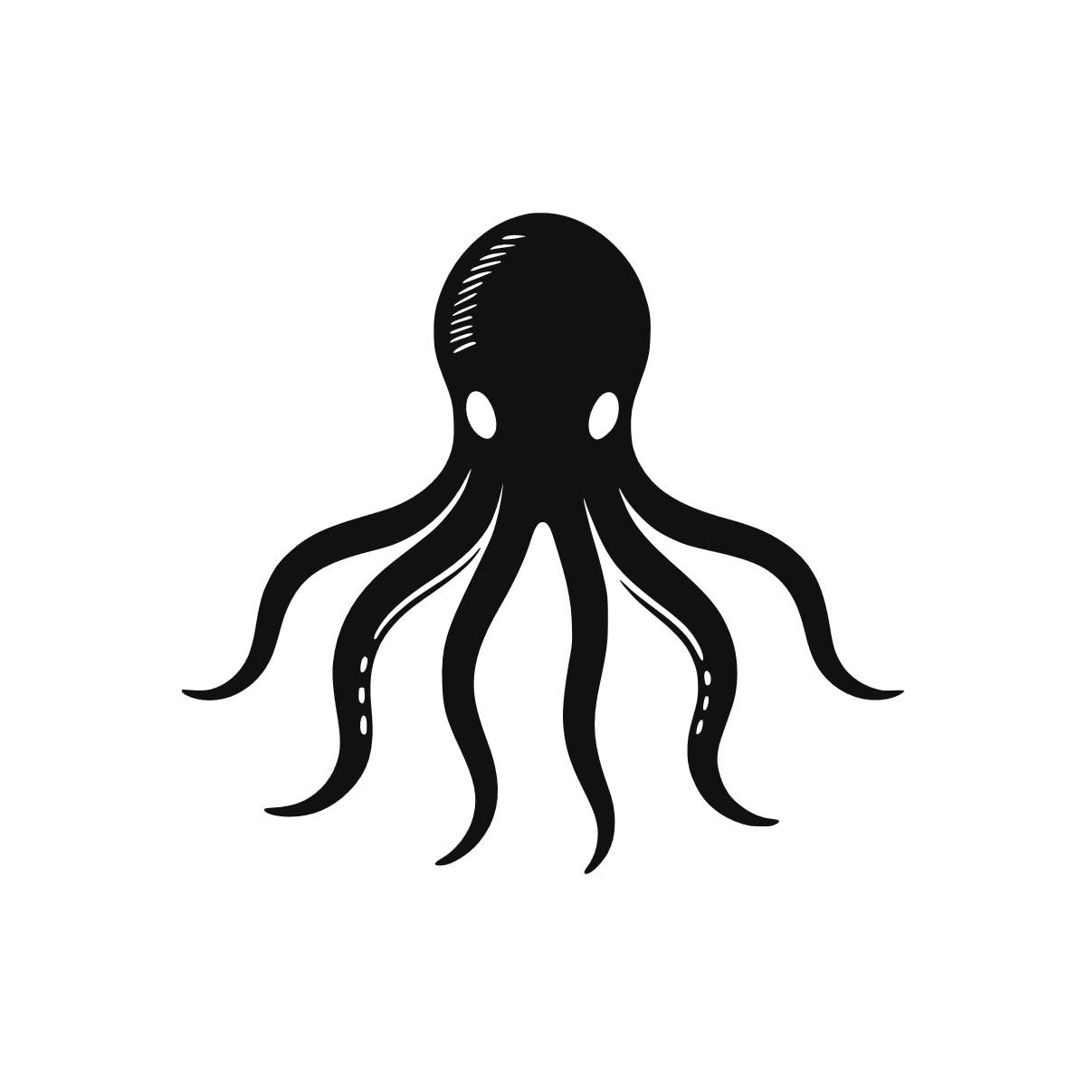 Sticker représentant une pieuvre stylisée avec huit tentacules déployés dans un design épuré.