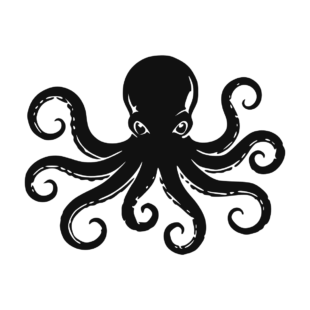 Sticker noir représentant un poulpe marin avec huit tentacules courbés et enroulés
