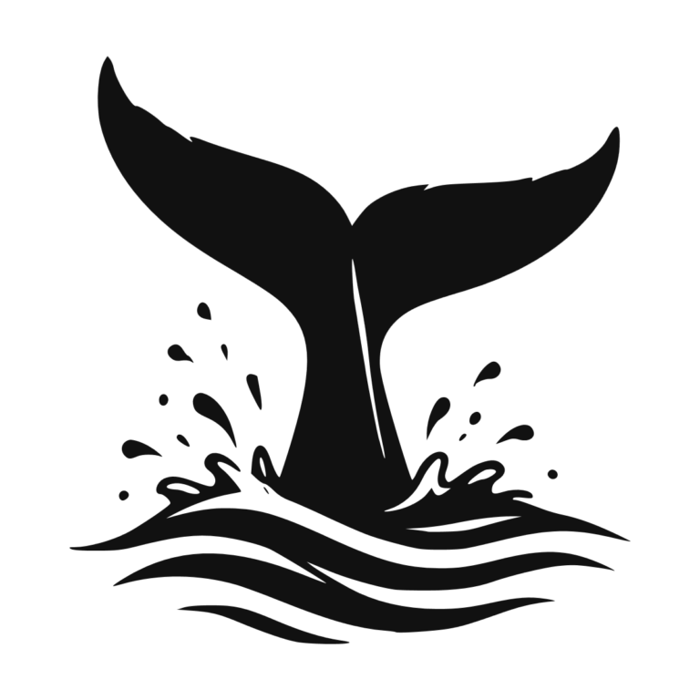 Illustration noire d'une queue de baleine émergeant de l'eau.