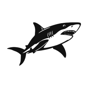 Sticker noir représentant un requin marin de profil avec la gueule ouverte et les dents visibles