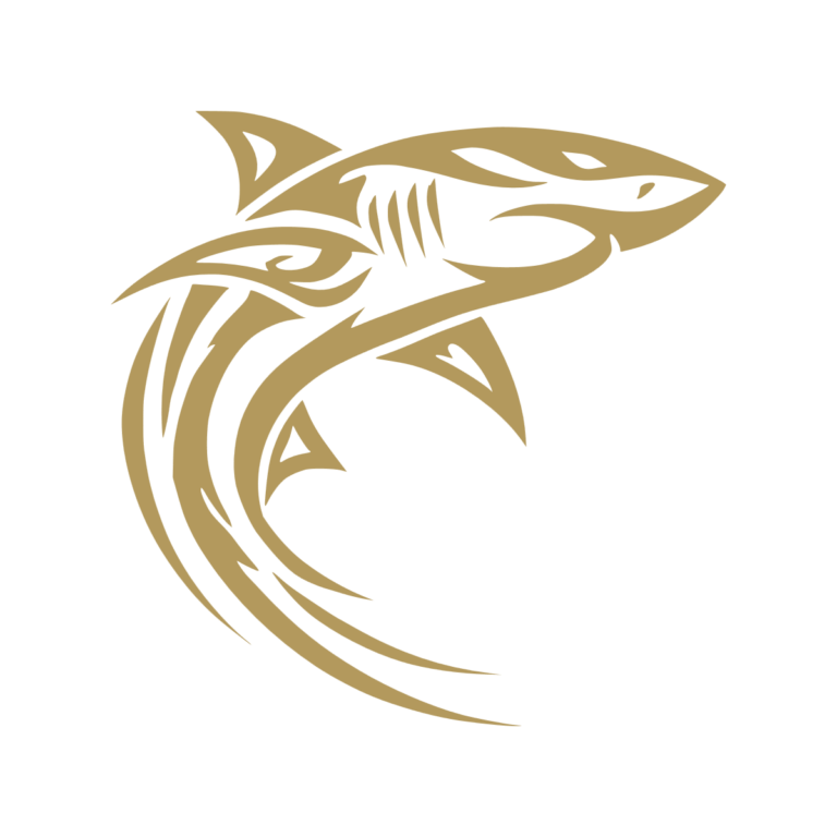 Sticker noir représentant un requin stylisé avec des lignes tribales courbes et dynamiques - Imitation Or