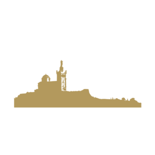 Sticker représentant la silhouette de la basilique Notre-Dame de la Garde dominant le paysage de Marseille. - Imitation Or
