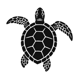Illustration noire d'une tortue marine vue de dessus.